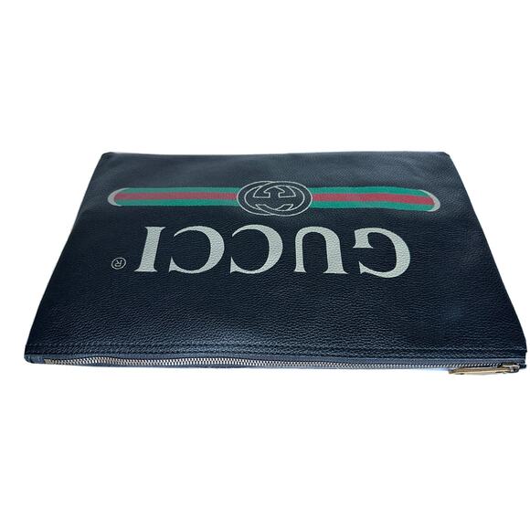 Gucci G Web Gucci Print Zip Around Black Pouch Made in Italy New - Picture 3 of 12